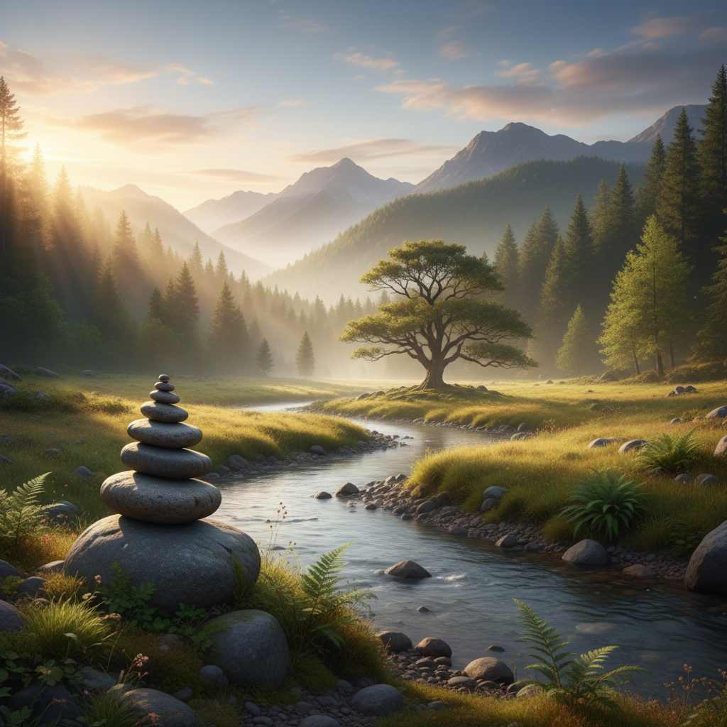 Sunlit natural landscape representing balance, calm, and organic well-being